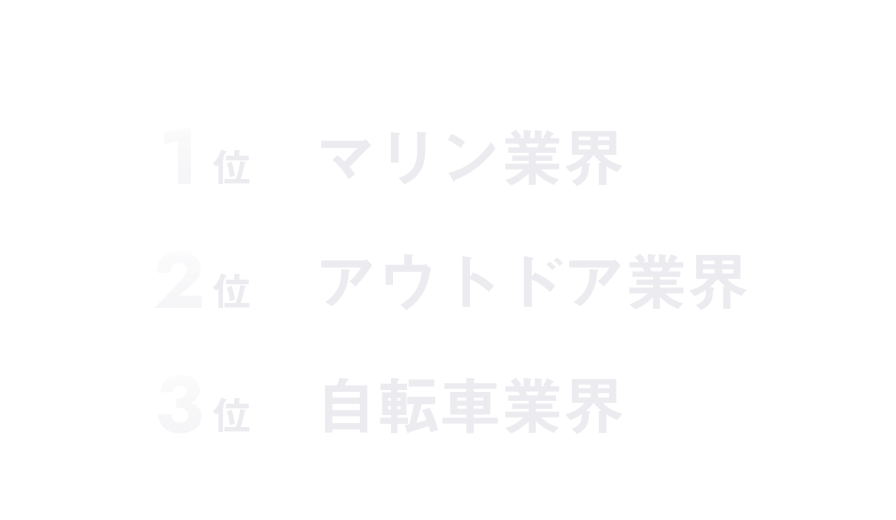 1位：マリン業界 2位：アウトドア業界 3位：自転車業界