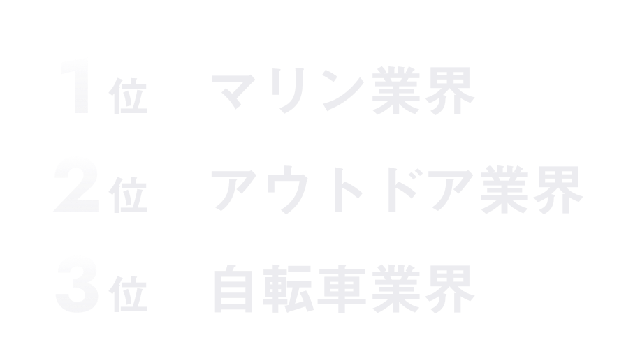 1位：マリン業界 2位：アウトドア業界 3位：自転車業界